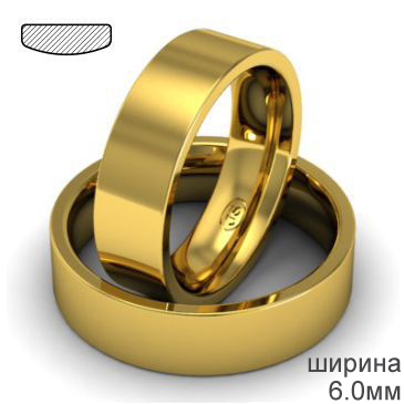 Женское обручальное кольцо 6 мм срез комфорт из желтого золота