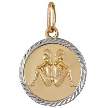 Знак зодиака Близнецы из белого и красного золота без вставок Знак зодиака Близнецы из белого и красного золота без вставок