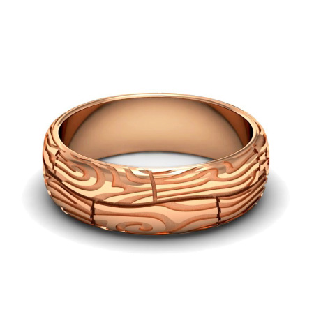 Золотое обручальное мужское кольцо кора дерева