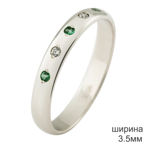 Обручальное кольцо с бриллиантами и изумрудами