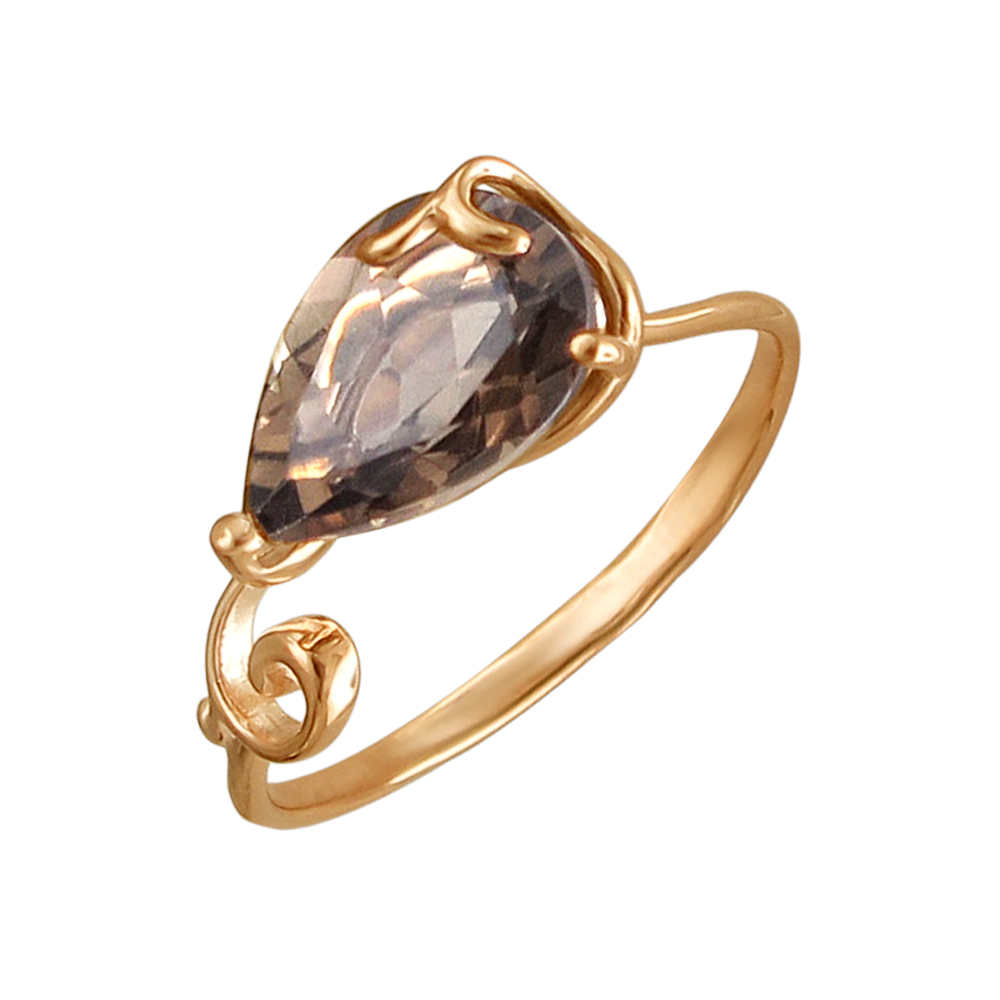 Романтичное золотое кольцо с раухтопазом в форме капля
