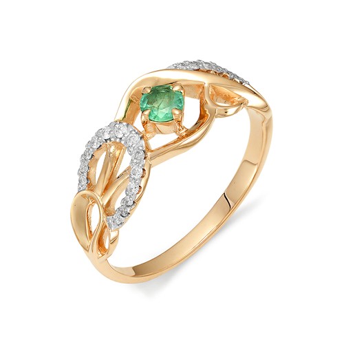 Широкое кольцо с круглым изумрудом и бриллиантами