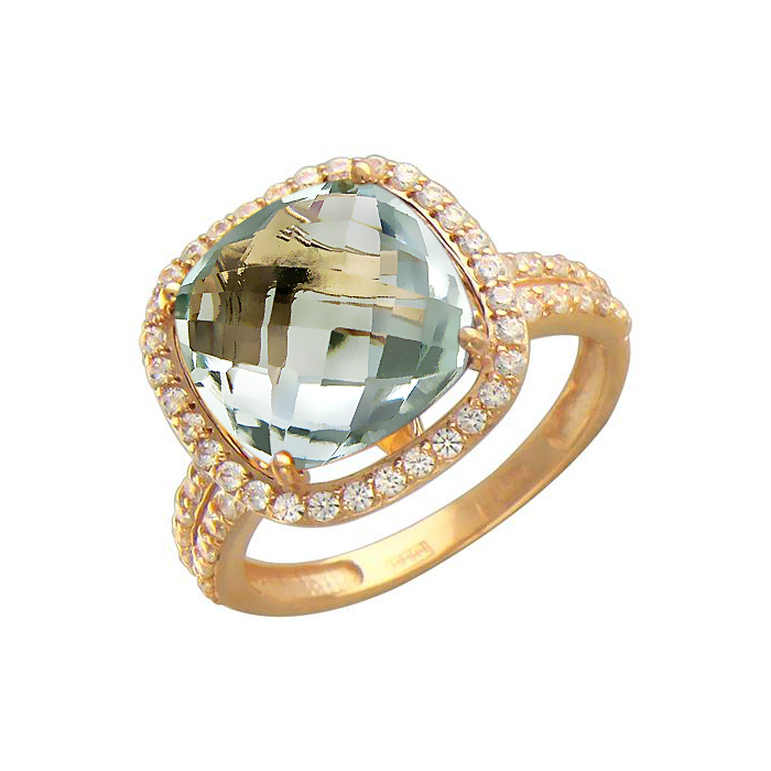 Золотое кольцо с празиолитом и фианитами