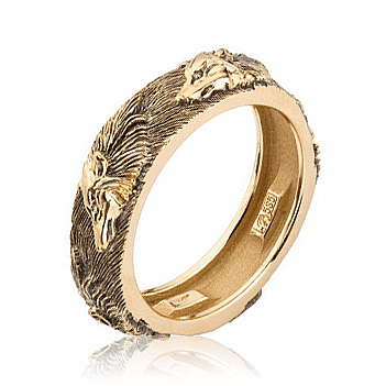 Обручальное кольцо Волки из красного золота