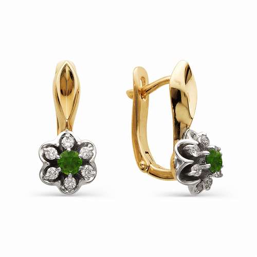 Серьги из золота цветок с изумрудами и бриллиантами Серьги из золота цветок с изумрудами и бриллиантами
