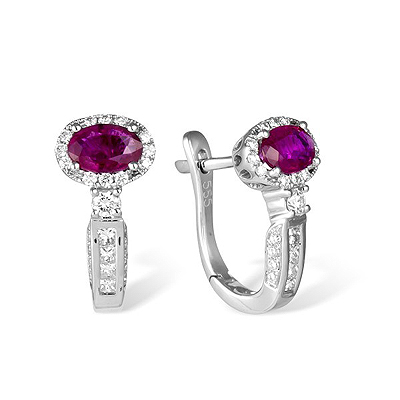 Серьги из белого золота с бриллиантами и рубинами Серьги из белого золота с бриллиантами и рубинами