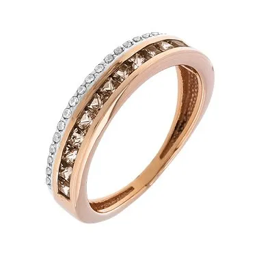 Кольцо из красного и белого золота с раухтопазами и фианитами Кольцо из красного и белого золота с раухтопазами и фианитами