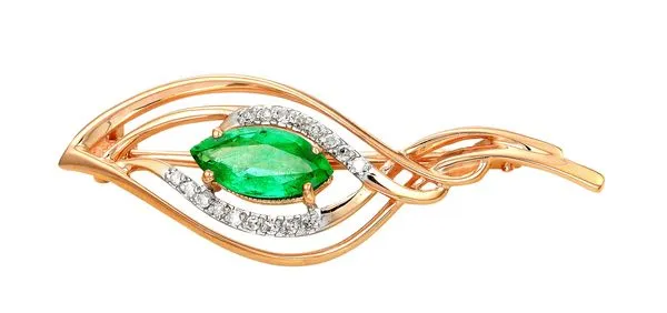 Золотая брошь с изумрудами и бриллиантами Золотая брошь с изумрудами и бриллиантами