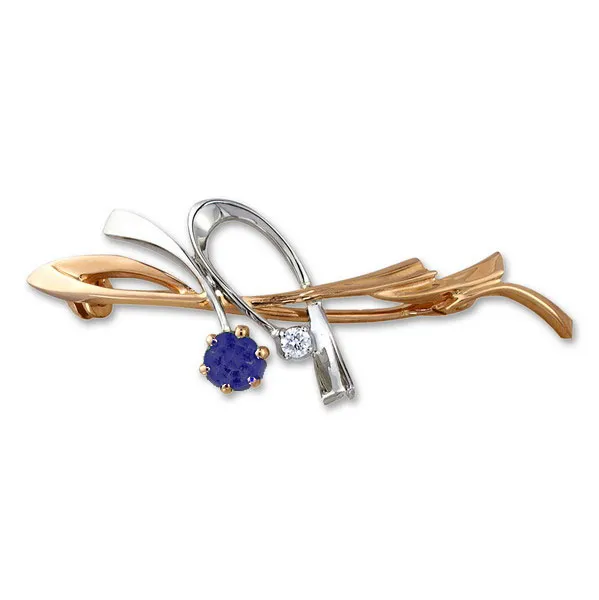 Золотая брошь с сапфиром и бриллиантами Золотая брошь с сапфиром и бриллиантами